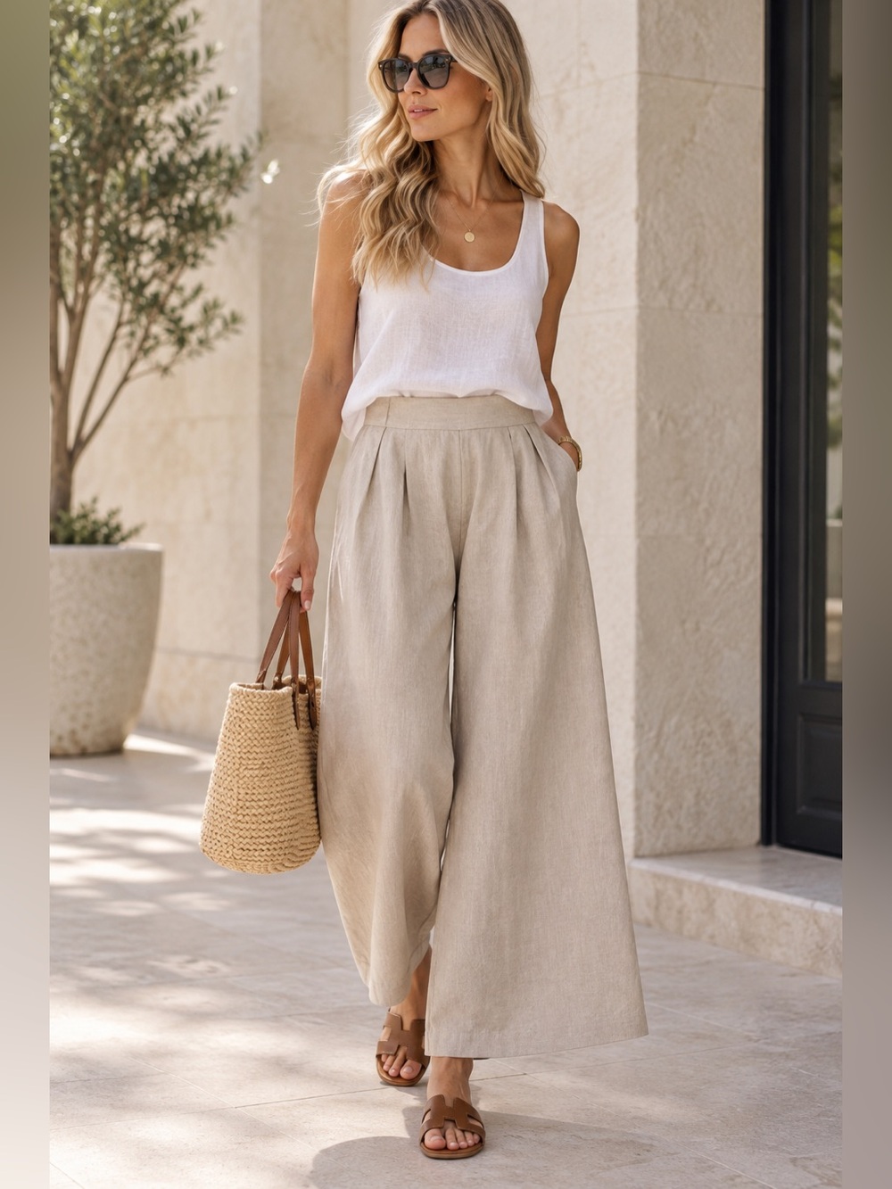 GAP Neutral Beige Linen Culottes